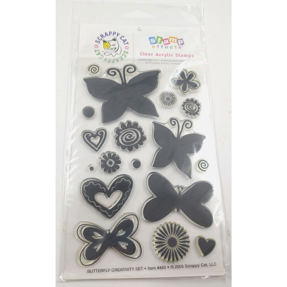 Scrappy Cat Butterfly Creativity Clear Acrylic Cling Stamp Set #460 2005 - Picture 1 of 8